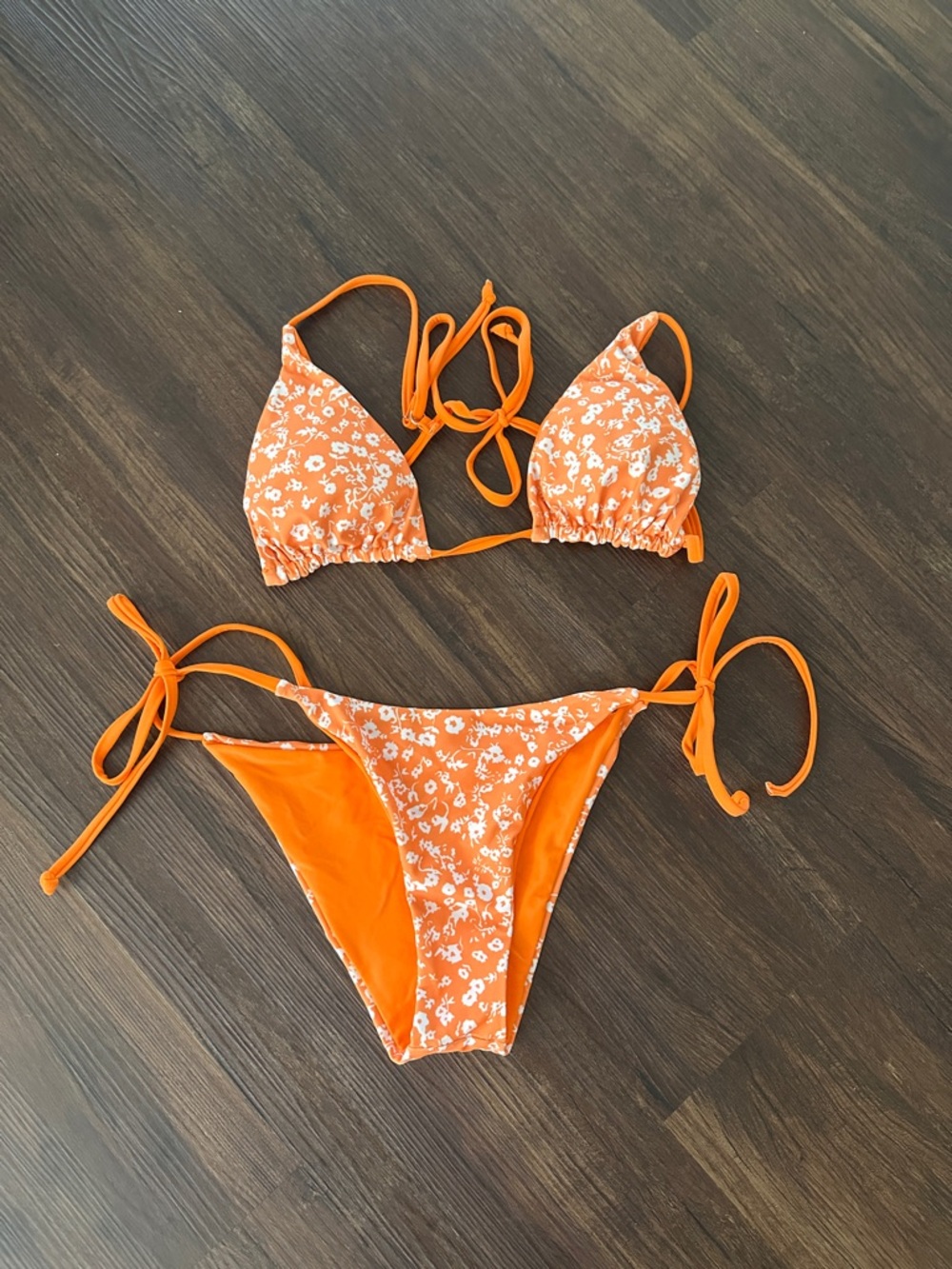 Orange Floral Tie-Side Bikini Set